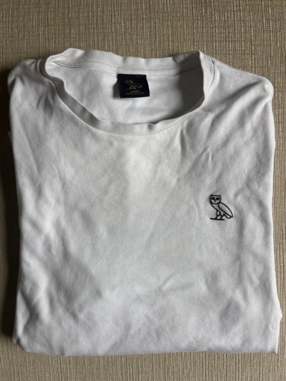 OVO White Long Sleeve Crewneck Shirt with Embroidered Owl